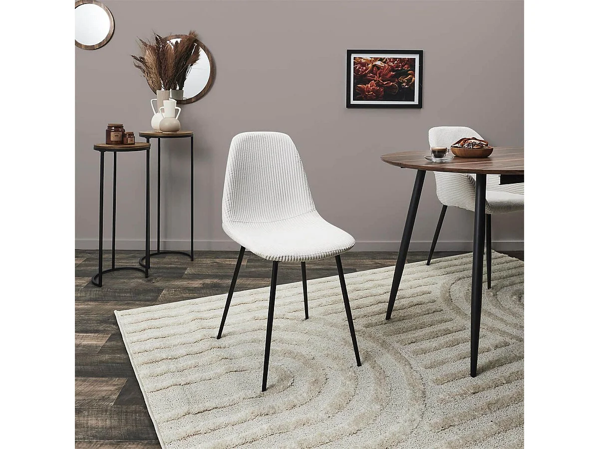 Lot de 6 chaises en velours côtelé coloris crème - AMORY