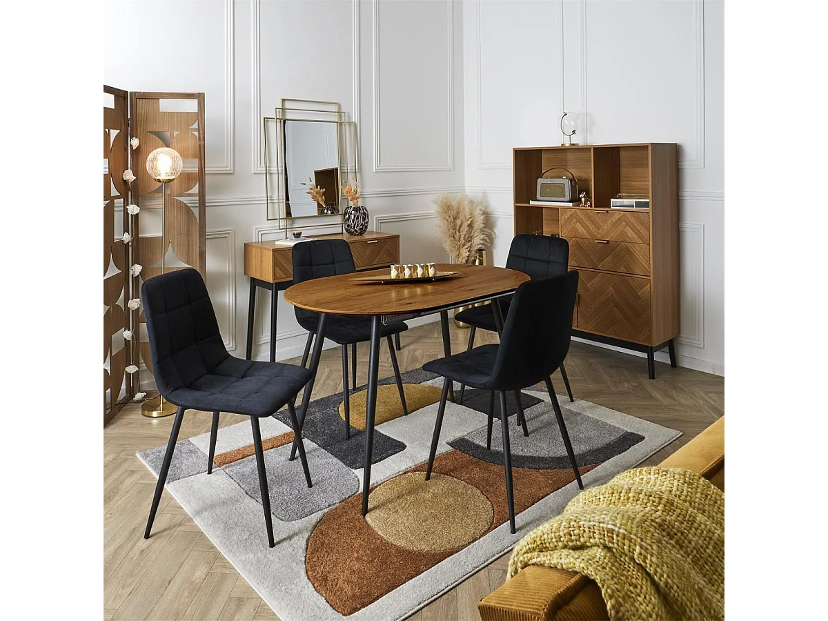 Lot de 2 chaises matelassées en tissu toucher doux noir - MATELIA