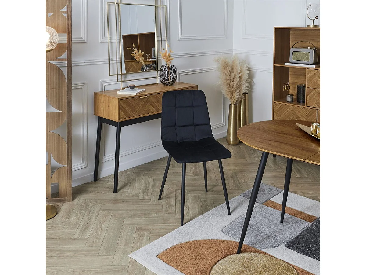 Lot de 2 chaises matelassées en tissu toucher doux noir - MATELIA