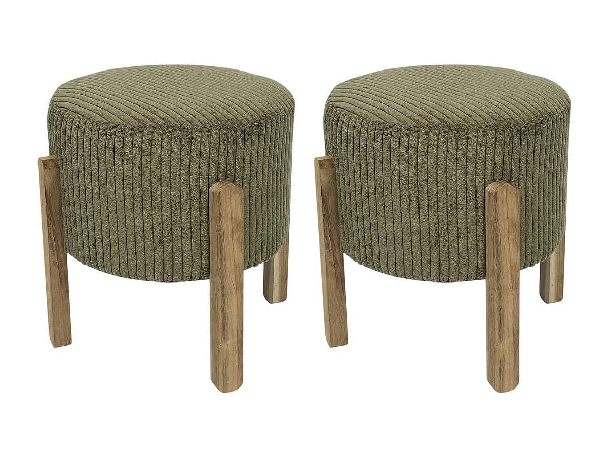 Lot de 2 Tabourets en velours côtelé coloris vert pieds en acacia - AMORY