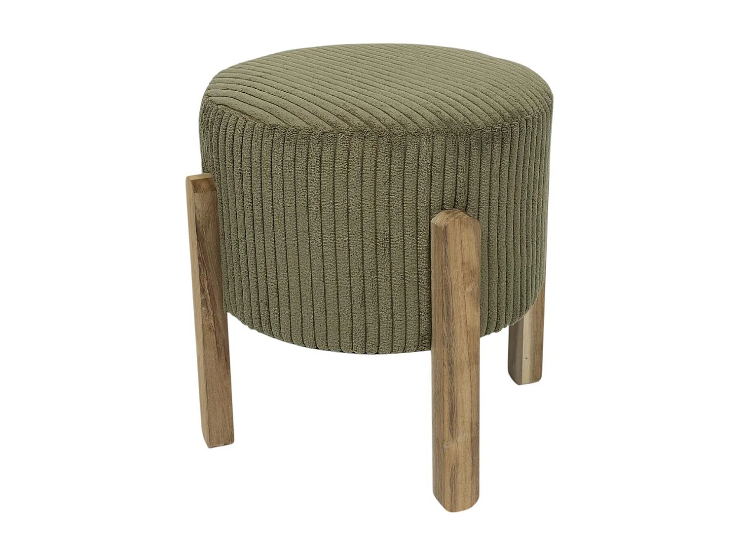 Lot de 2 Tabourets en velours côtelé coloris vert pieds en acacia - AMORY
