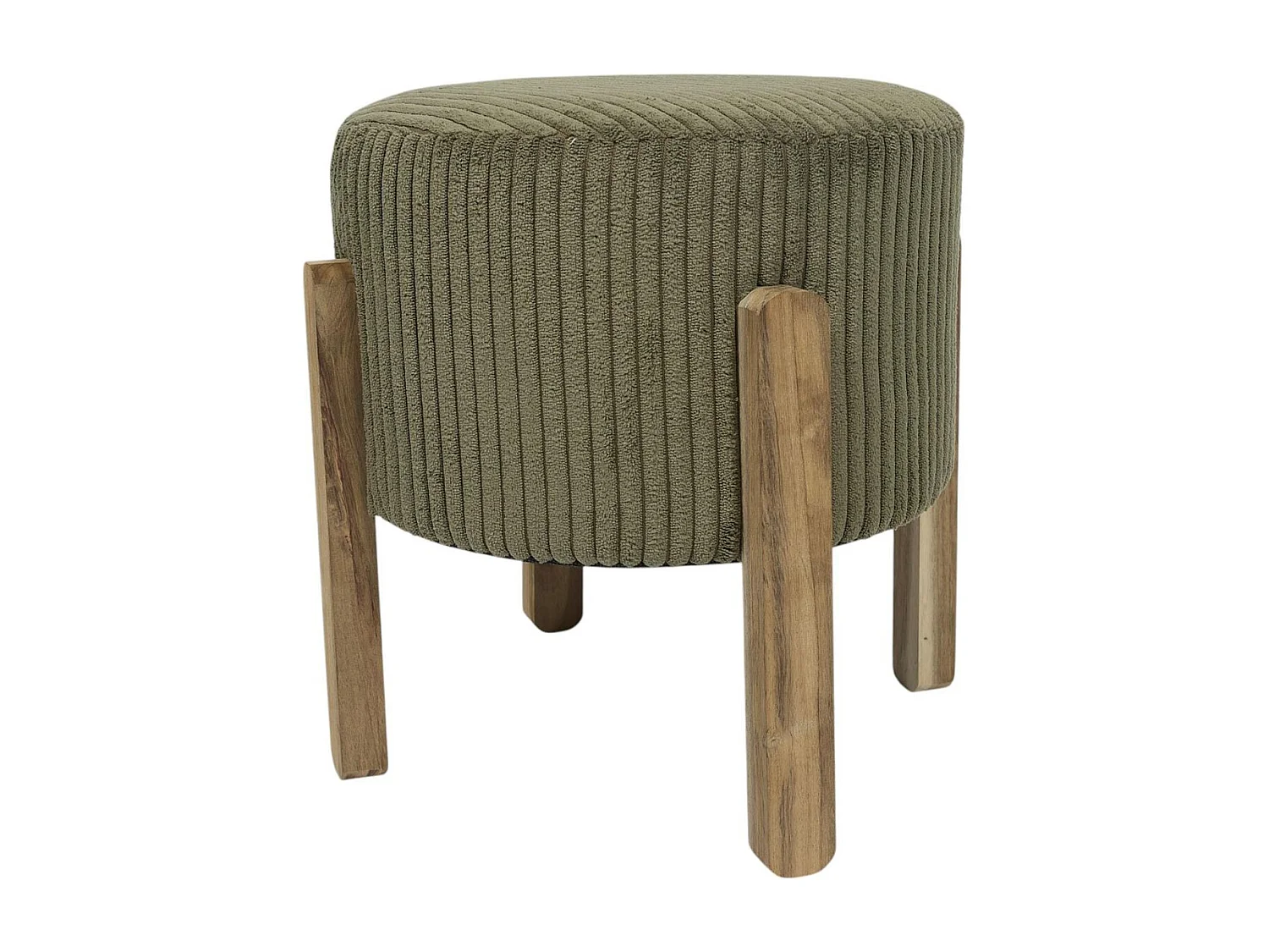 Lot de 2 Tabourets en velours côtelé coloris vert pieds en acacia - AMORY