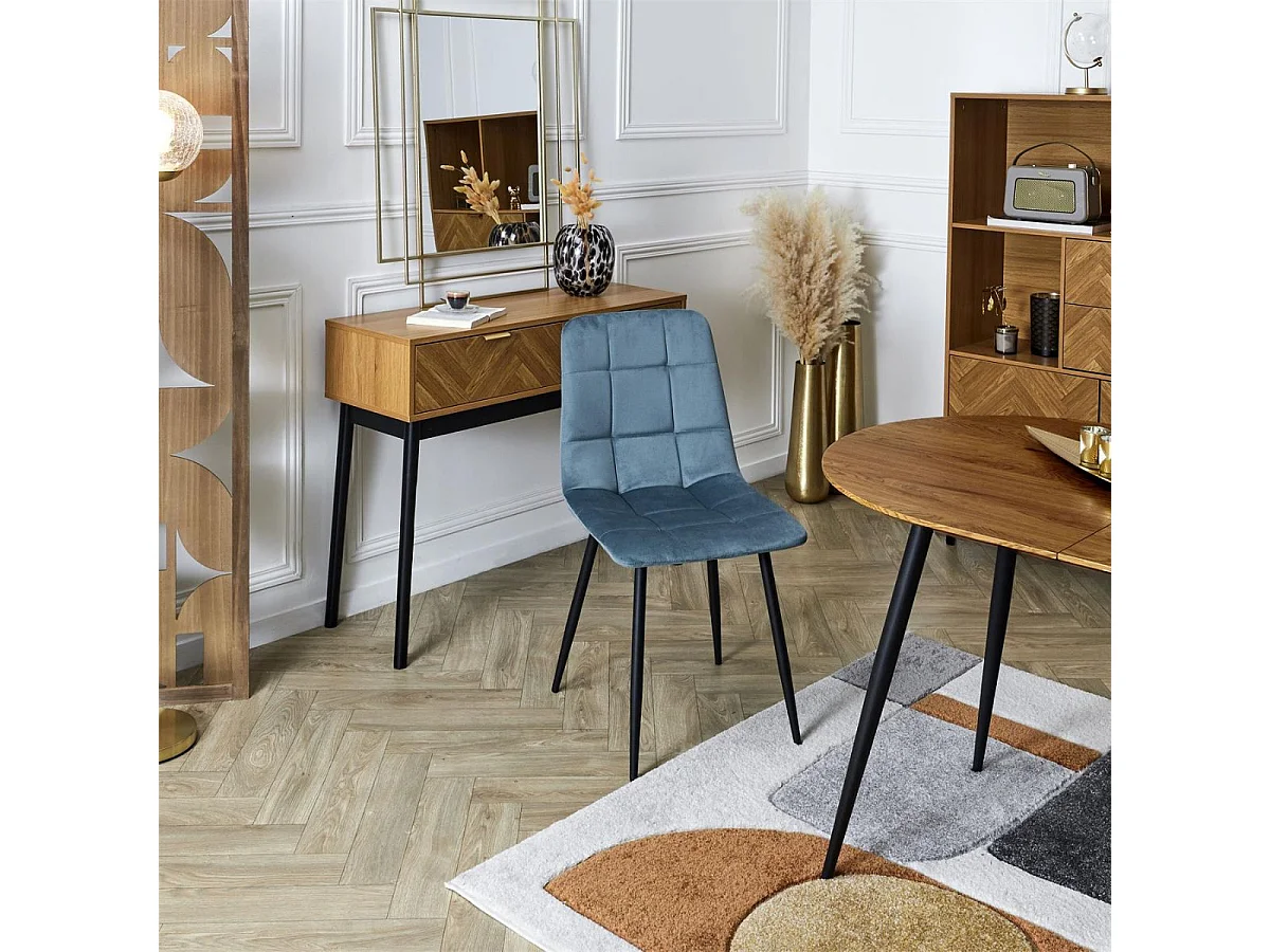 Lot de 6 chaises matelassées en tissu toucher doux bleu canard - MATELIA