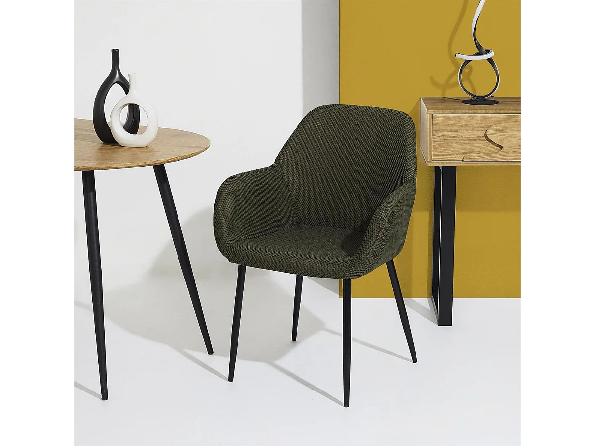 Lot de 4 fauteuils de table en tissu texturé maille 3D kaki - ELECTRON