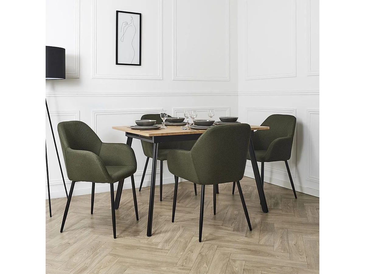 Lot de 4 fauteuils de table en tissu texturé maille 3D kaki - ELECTRON