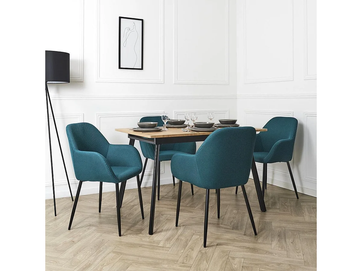 Lot de 2 fauteuils de table en tissu texturé maille 3D bleu - ELECTRON