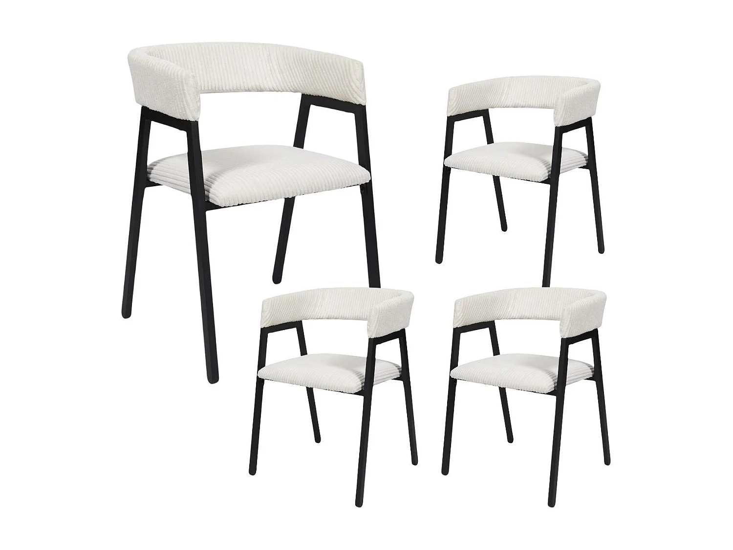 Lot de 4 fauteuils de table design en métal et velours côtelé coloris crème - AMORY