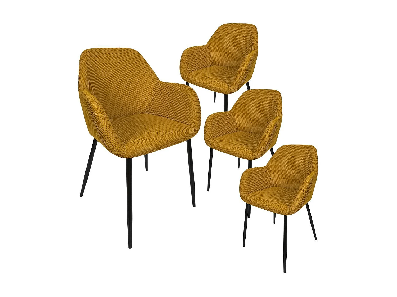 Lot de 4 fauteuils de table en tissu texturé maille 3D jaune - ELECTRON