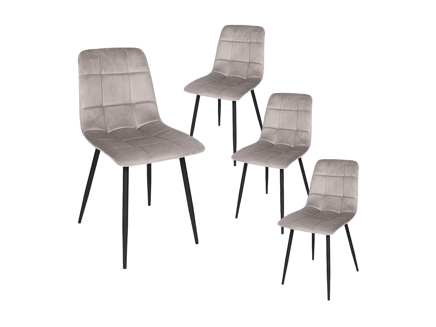 Lot de 4 chaises matelassées en tissu toucher doux taupe - MATELIA