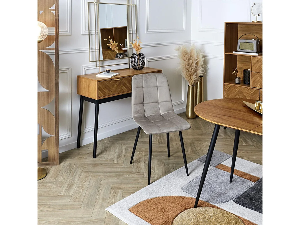 Lot de 4 chaises matelassées en tissu toucher doux taupe - MATELIA