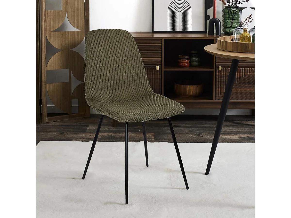 Lot de 2 chaises en velours côtelé coloris vert - AMORY