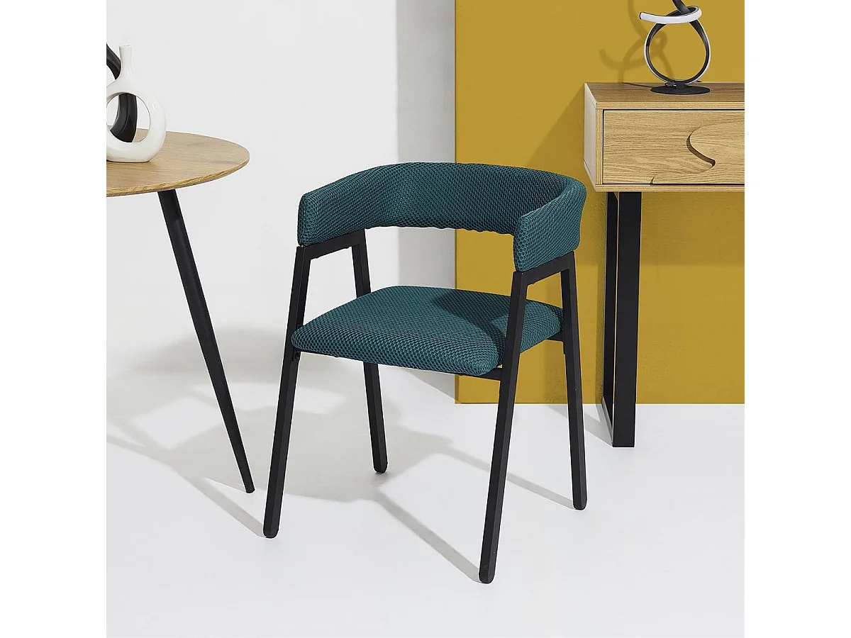 Lot de 2 fauteuils design de table en tissu texturé maille 3D bleu - ELECTRON