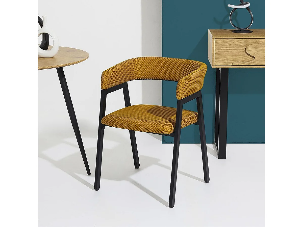 Lot de 2 fauteuils design de table en tissu texturé maille 3D jaune - ELECTRON