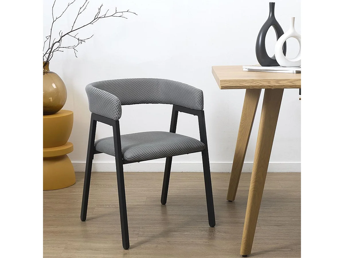 Lot de 2 fauteuils design de table en tissu texturé maille 3D gris - ELECTRON