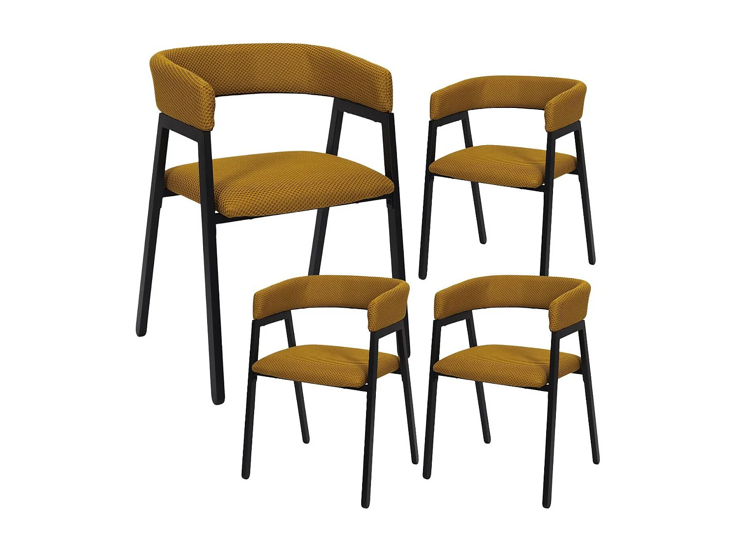 Lot de 4 fauteuils design de table en tissu texturé maille 3D jaune - ELECTRON