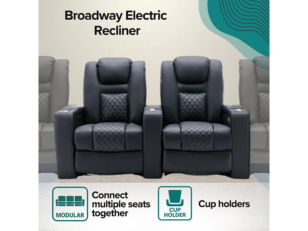 Broadway 4 Seater Cinema Electric Recliner Chair USB LED Base w Tray
