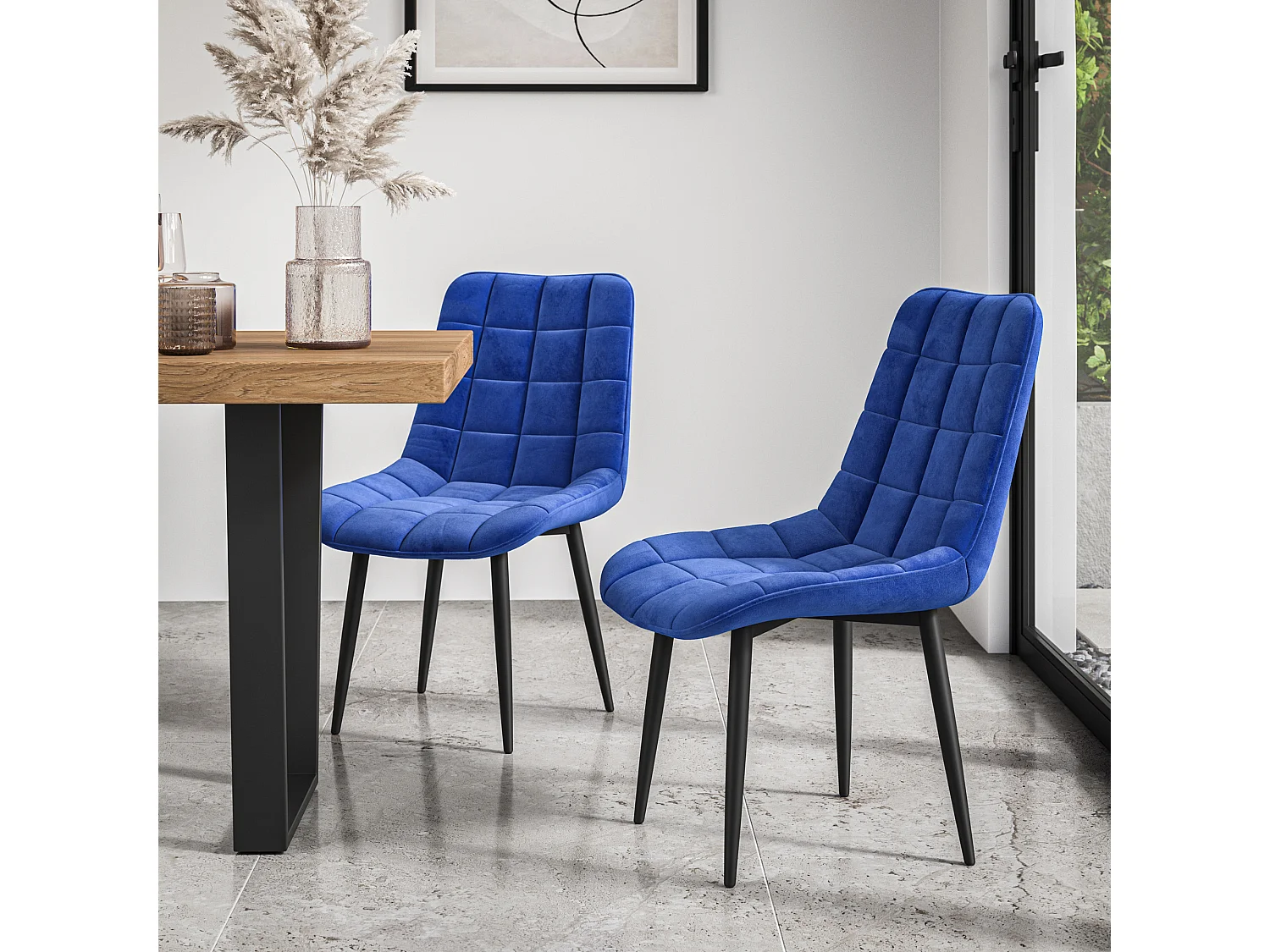 Malvern Round Dining Table And Chairs -  Marble Table Top w Solid Oak Legs + Nova Velvet Dining Chair Set Of 4