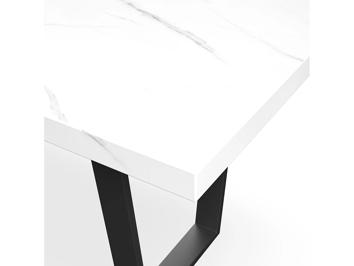Aria Dining Table And Chairs -  White Marble Effect Table Top w Black Legs + Nova Faux Leather Dining Chair Set Of 6