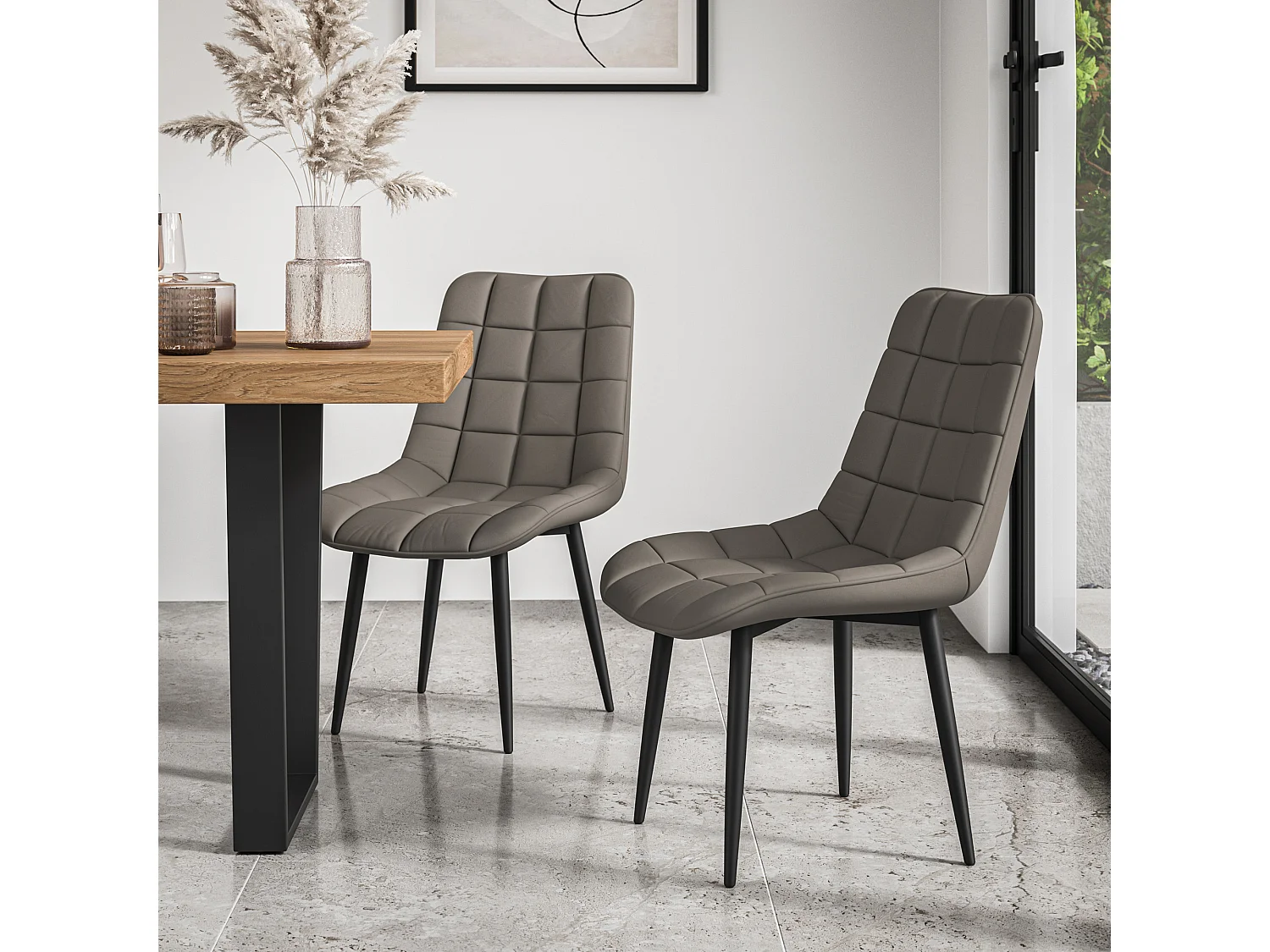 Donni Dining Table And Chairs -  White Marble Effect Table Top w Black Legs + Nova Faux Leather Dining Chair Set Of 6
