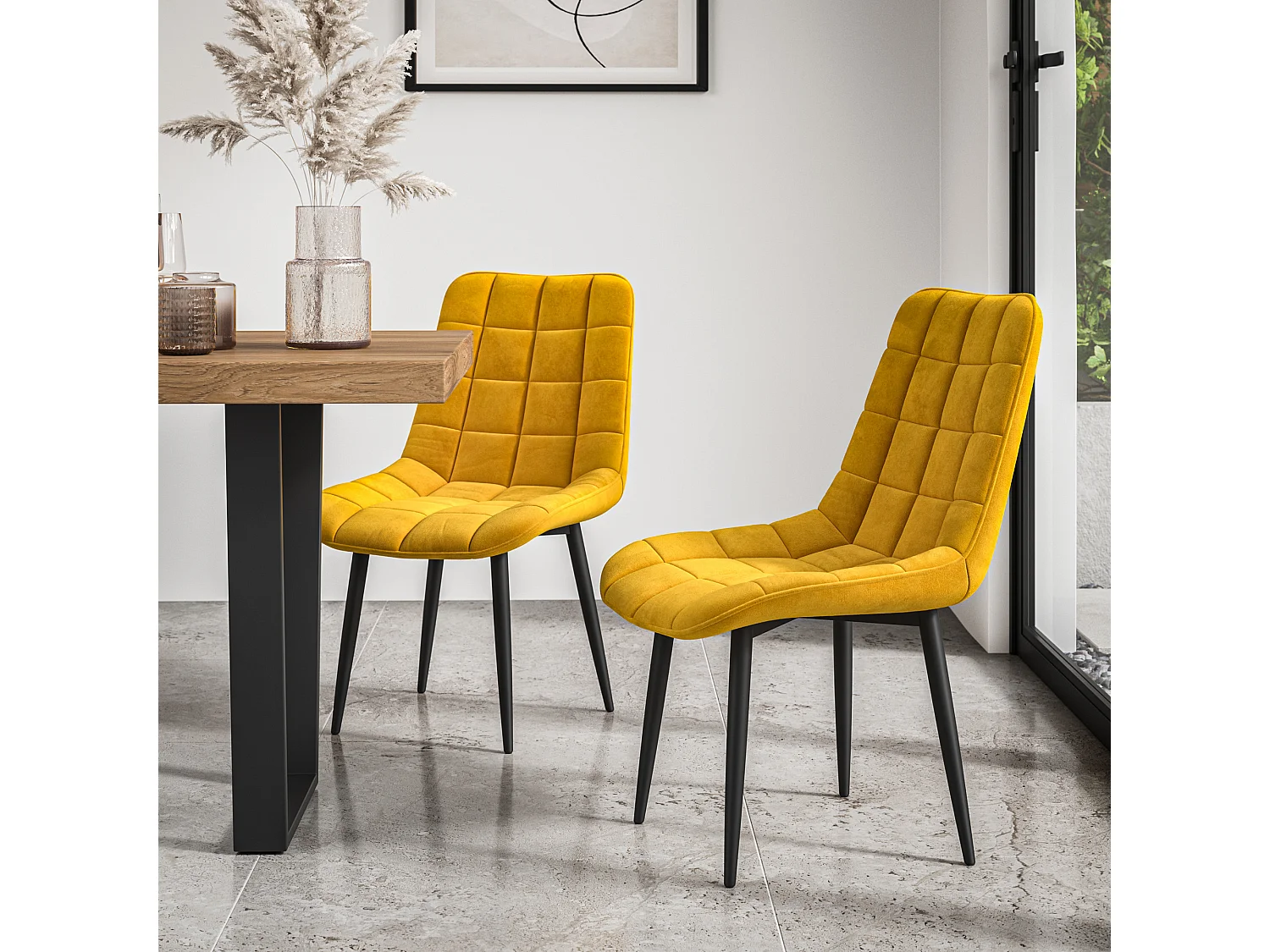 Malvern Round Dining Table And Chairs -  Marble Table Top w Solid Oak Legs + Nova Velvet Dining Chair Set Of 6
