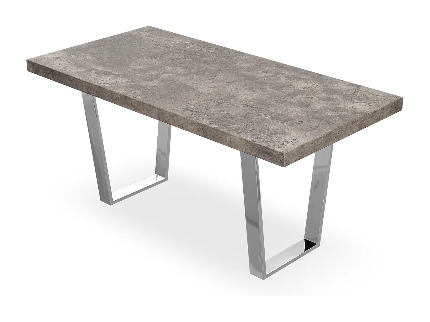 Aria Dining Table And Chairs -  Concrete Effect Table Top w Chrome Legs + Monza Faux Leather Dining Chair w Chrome Legs Set Of 6