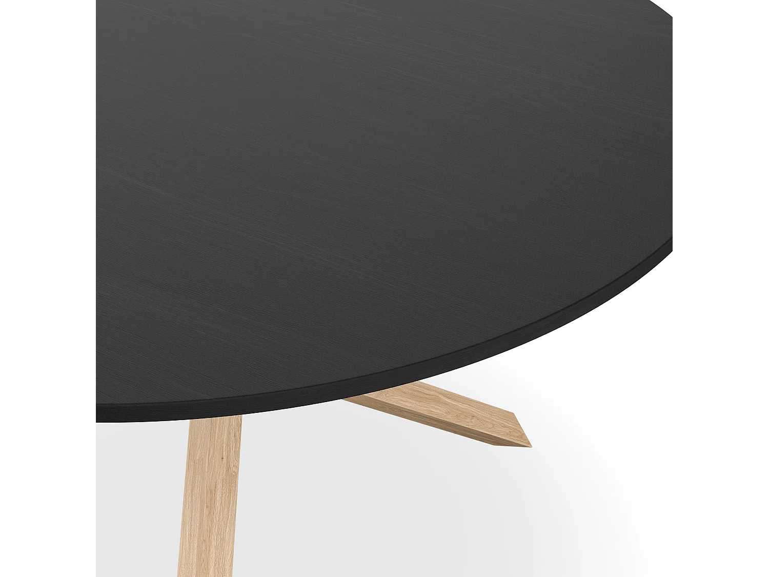 Malvern Round Dining Table And Chairs -  Black Table Top w Solid Oak Legs + Nova Faux Leather Dining Chair Set Of 4