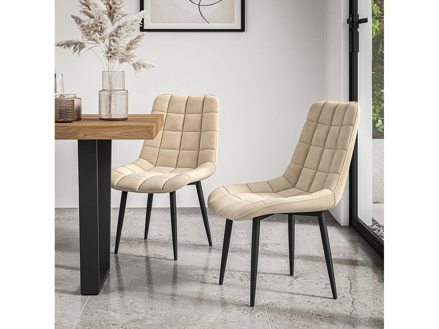 Malvern Round Dining Table And Chairs -  Marble Table Top w Solid Oak Black Legs + Nova Velvet Dining Chair Set Of 6
