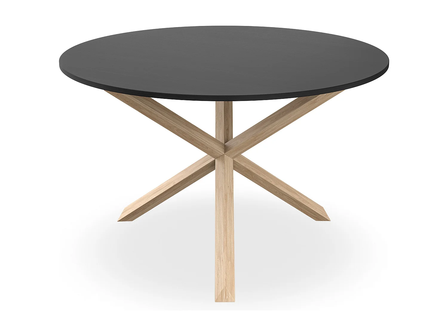 Malvern Round Dining Table And Chairs -  Black Table Top w Solid Oak Legs + Monza Fabric Dining Chair Set Of 4