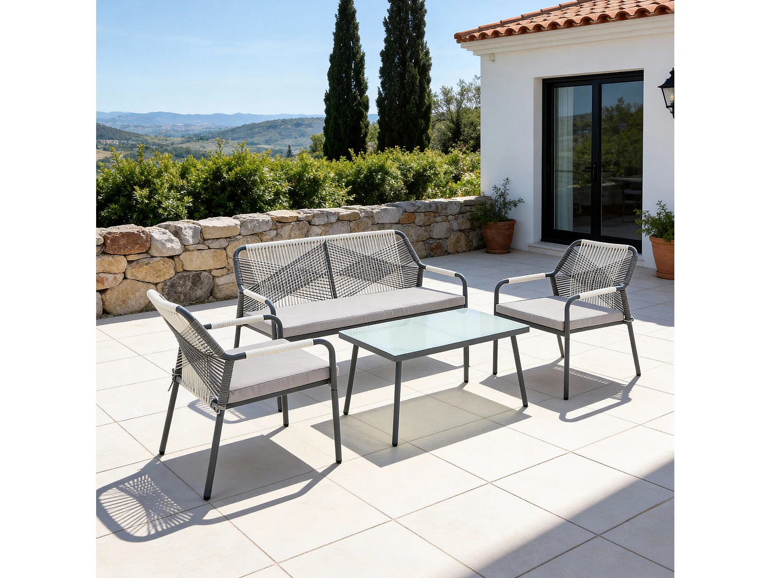 Lagos Garden Sofa Set 4 Seater Corner Sofa with Glass Table and Cover