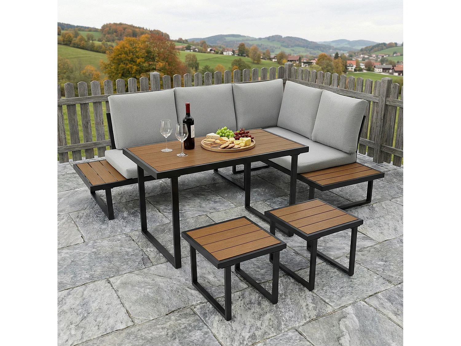 Amalfi Garden Dining Set 6 Seater Corner Dining Furniture with Table