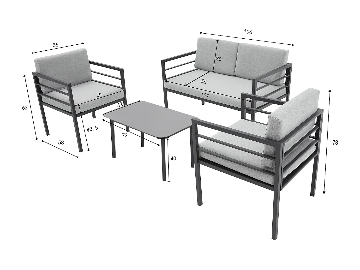 Rhodes Garden Sofa Set 4 Seater Garden Furniture Set with Glass Table