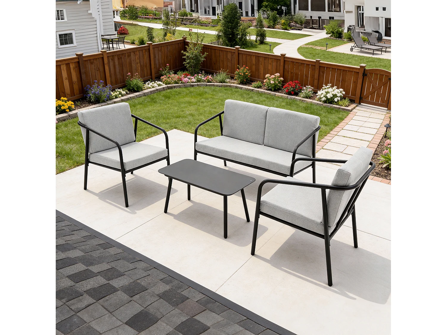 Malibu Garden Sofa Set 4 Seater Outdoor Corner Sofa with Glass Table