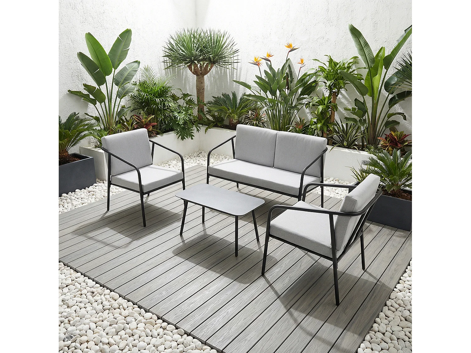 Malibu Garden Sofa Set 4 Seater Corner Sofa with Glass Table and Cover