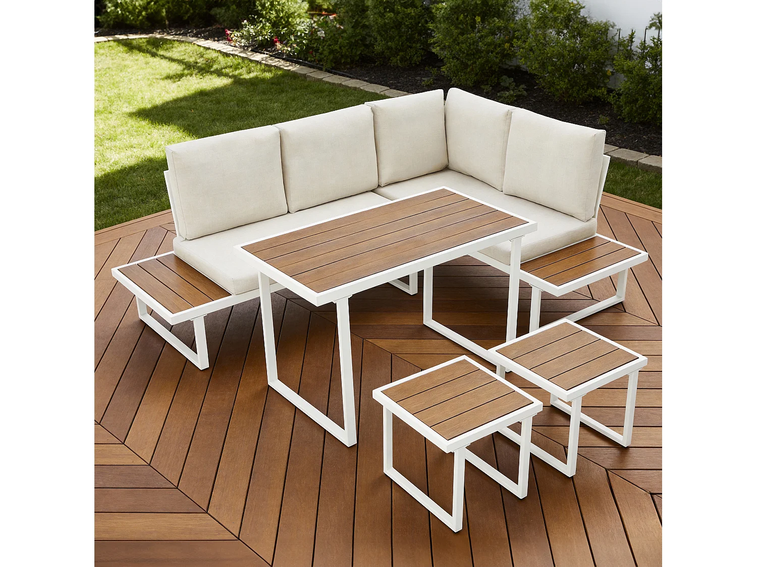 Amalfi Garden Dining Set 6 Seater Corner Dining Furniture with Table