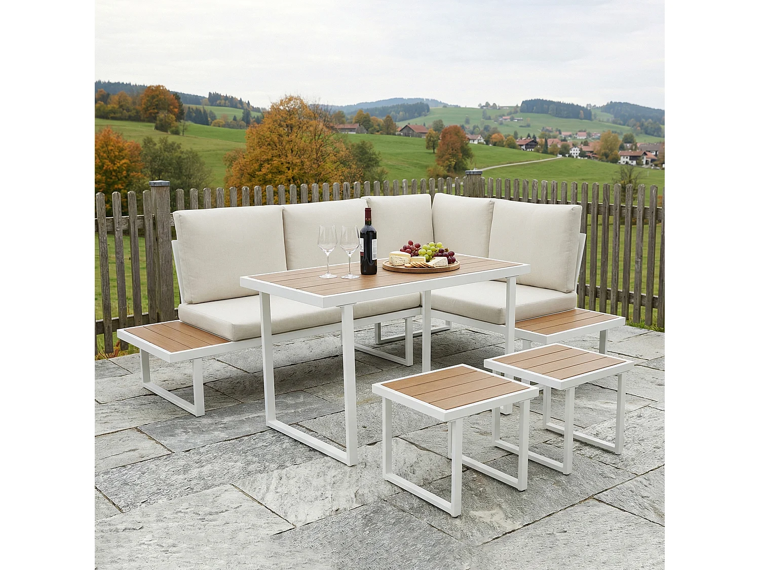 Amalfi Garden Dining Set 6 Seater Corner Dining Furniture with Table