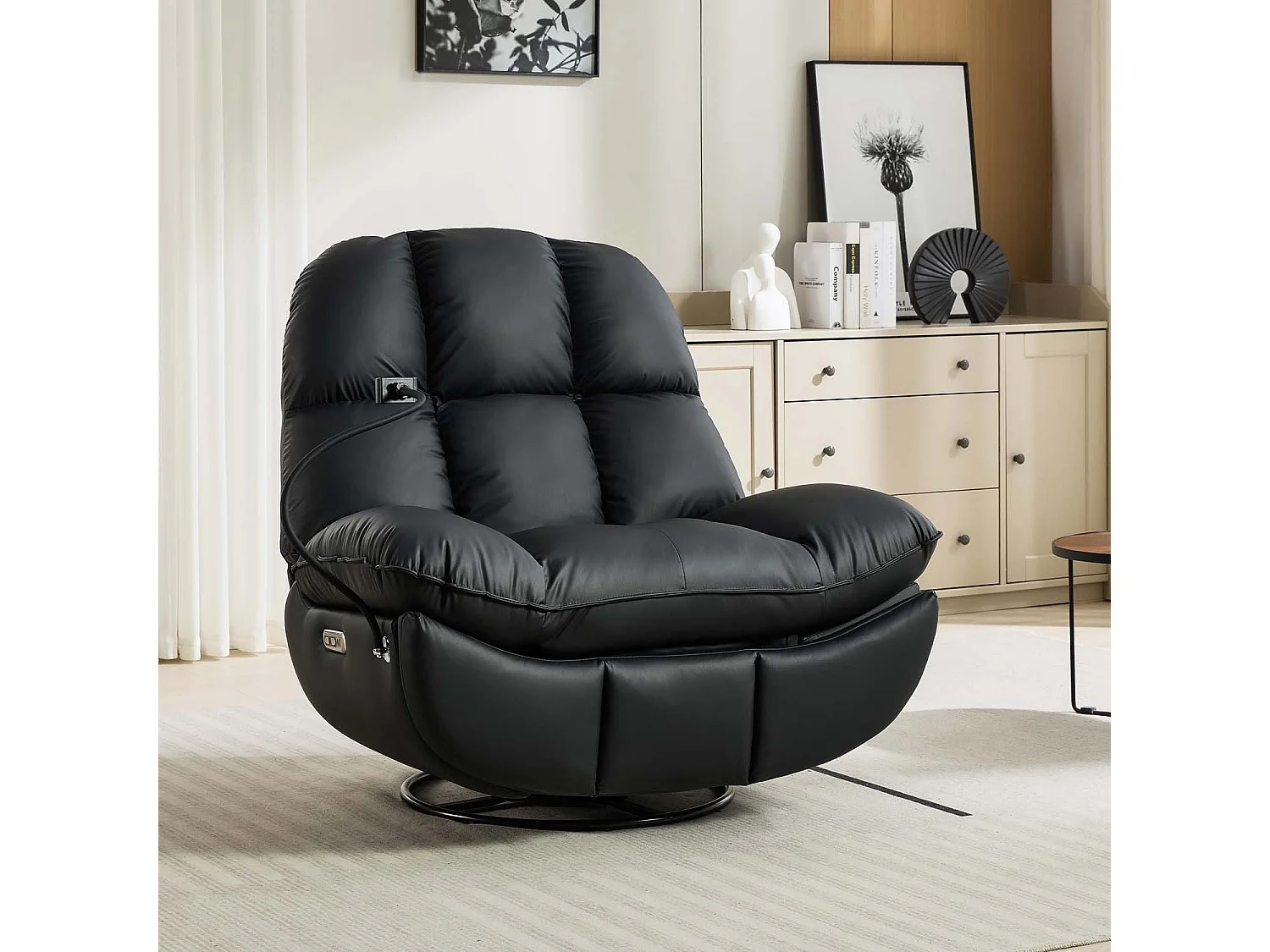 Chicago Faux Leather Swivel & Rocker Electric Recliner Chair Black