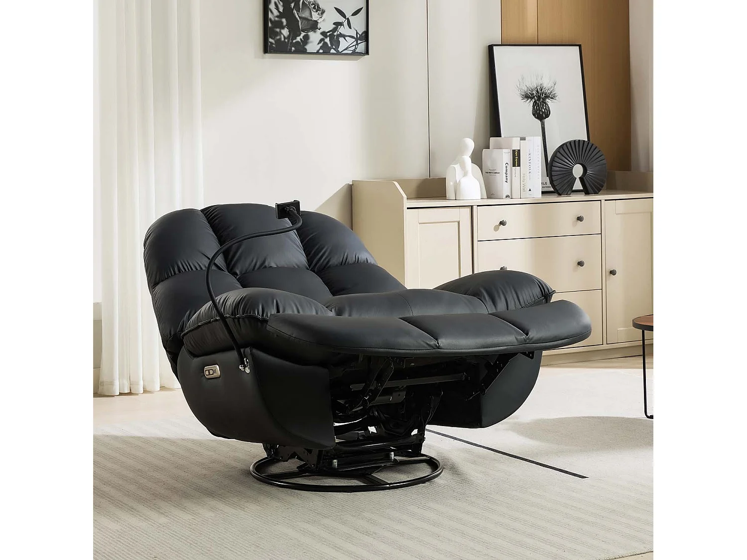 Chicago Faux Leather Swivel & Rocker Electric Recliner Chair Black