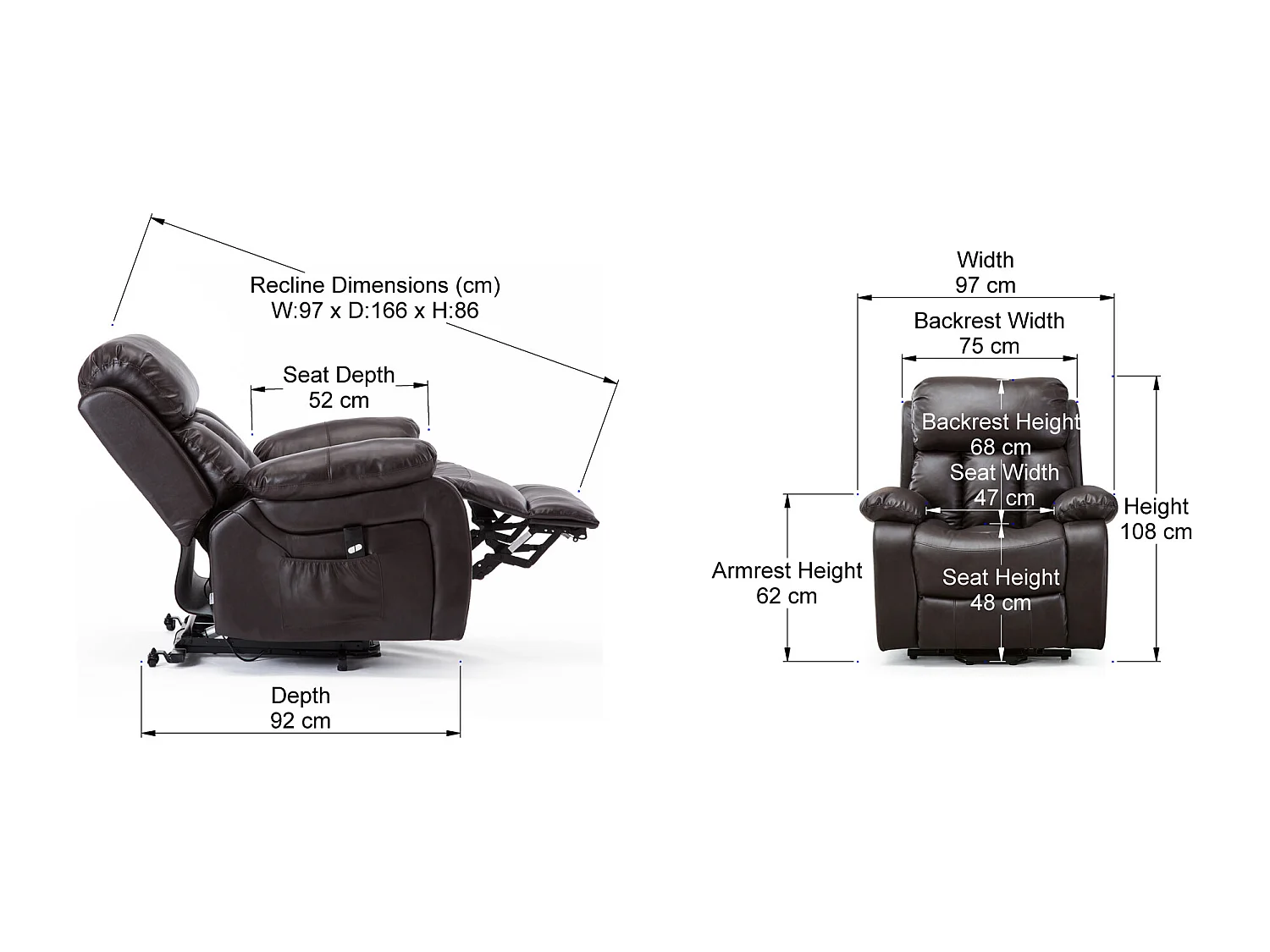 Chester Single Motor Rise Recliner Bonded Leather Heat & Massage Chair