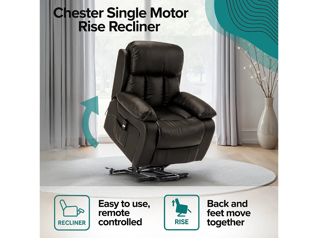 Chester Single Motor Rise Recliner Bonded Leather Heat & Massage Chair