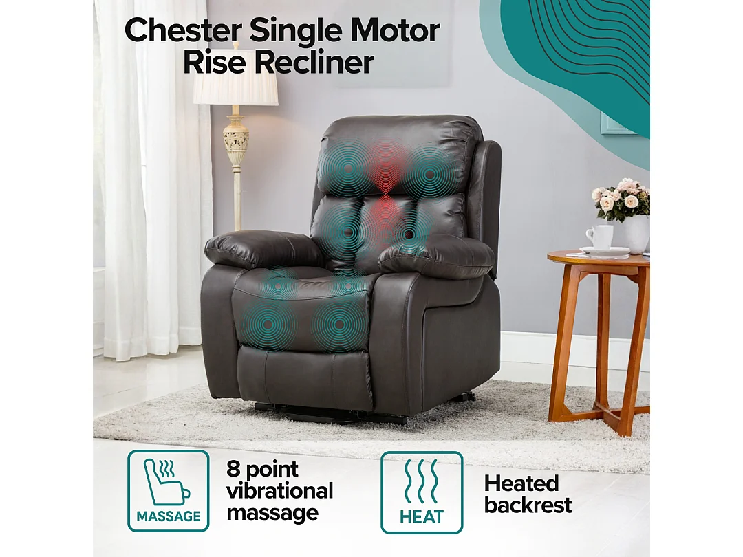 Chester Single Motor Rise Recliner Bonded Leather Heat & Massage Chair