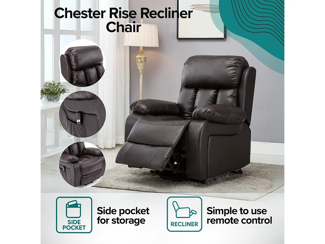 Chester Single Motor Rise Recliner Bonded Leather Heat & Massage Chair