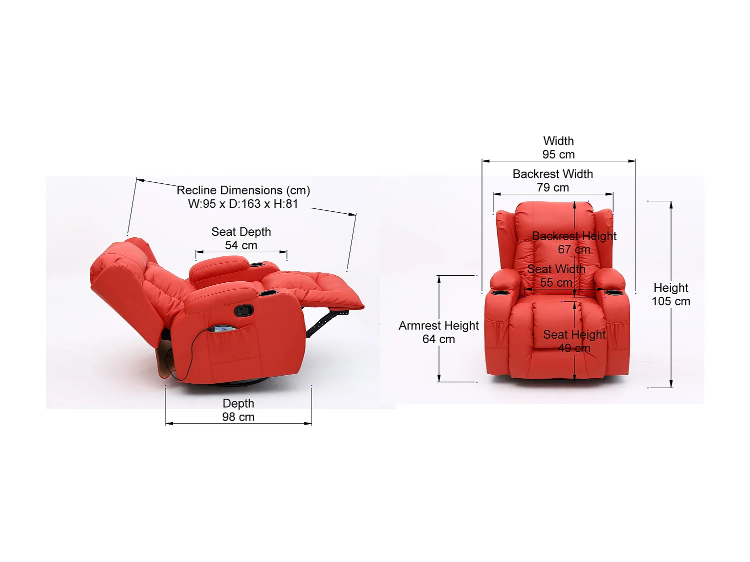 Caesar Bonded Leather Recliner Rocking Swivel Heat & Massage Chair