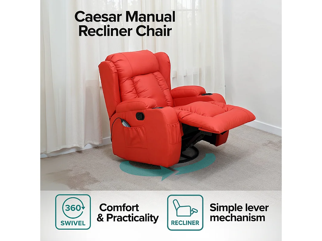 Caesar Bonded Leather Recliner Rocking Swivel Heat & Massage Chair
