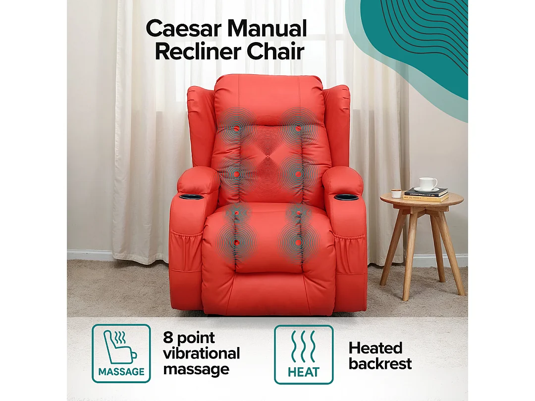 Caesar Bonded Leather Recliner Rocking Swivel Heat & Massage Chair