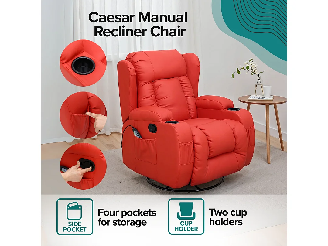 Caesar Bonded Leather Recliner Rocking Swivel Heat & Massage Chair