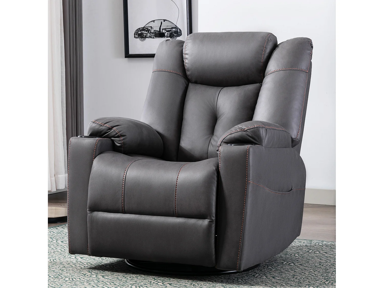 Afton Technology Fabric Recliner Rocking Swivel Cinema Sofa Chair