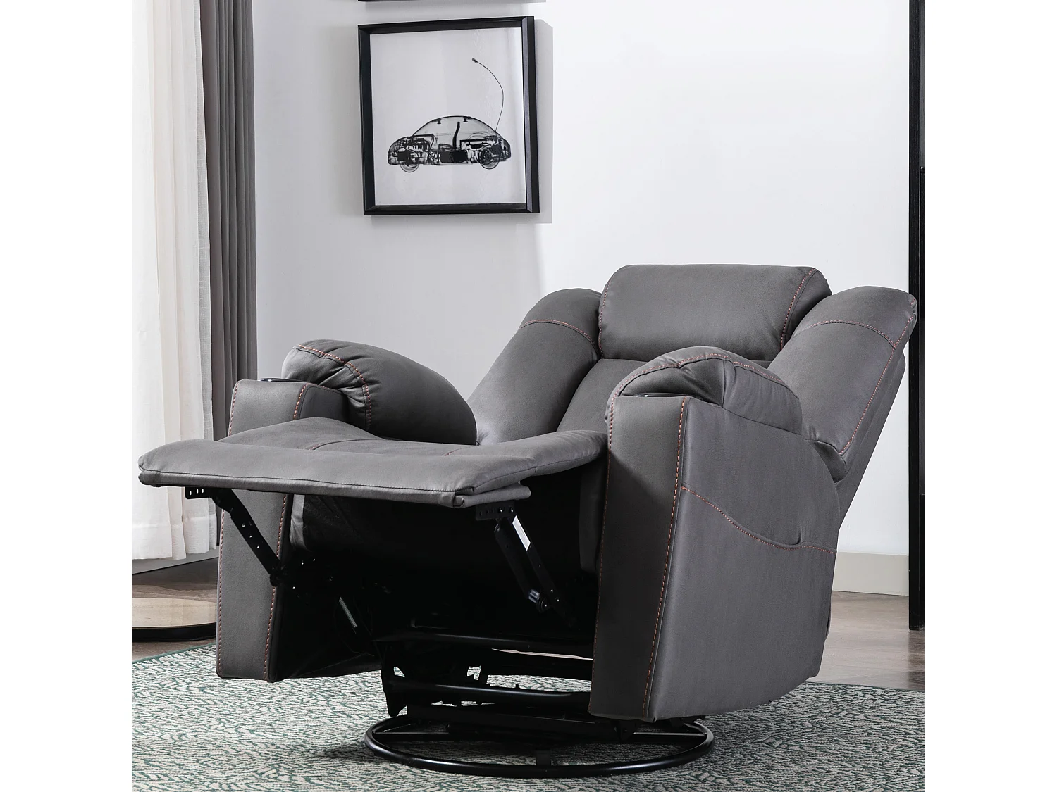 Afton Technology Fabric Recliner Rocking Swivel Cinema Sofa Chair