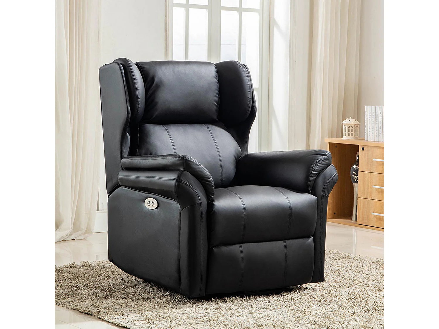 Electric Recliner Chair Wingback Design & USB Port In Bonded Leather