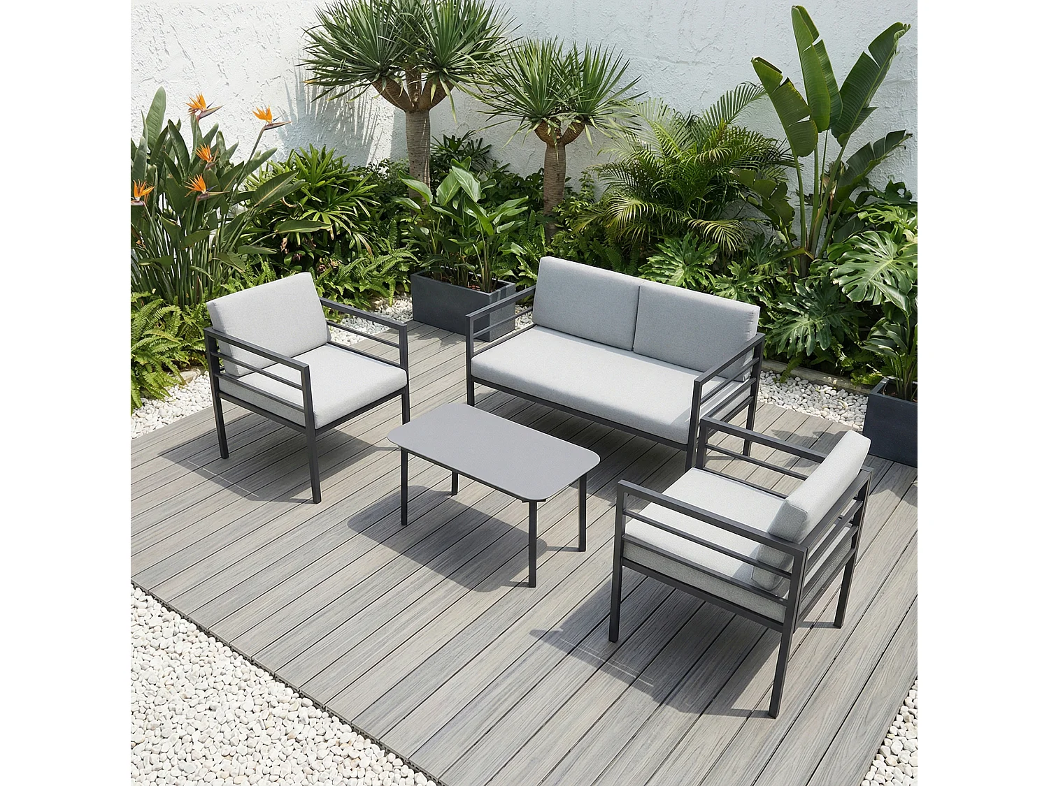 Rhodes Garden Sofa Set 4 Seater Garden Furniture Set w Table and Cover