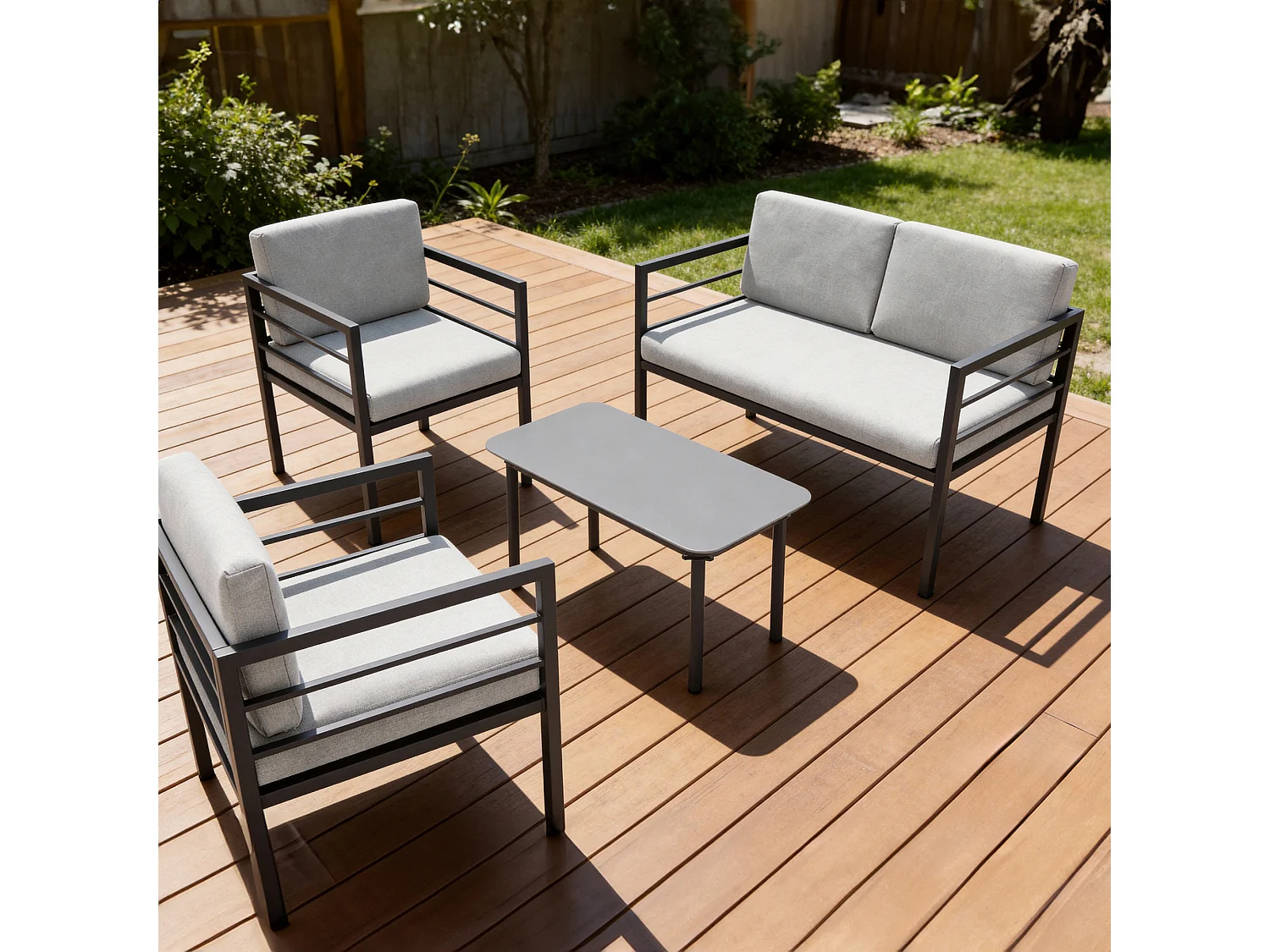 Rhodes Garden Sofa Set 4 Seater Garden Furniture Set w Table and Cover